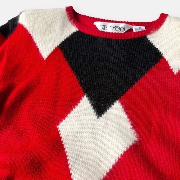 Vintage 80s Red Knit Sweater Dress Geometric Colorblock Mod XS - Picture 10 of 13